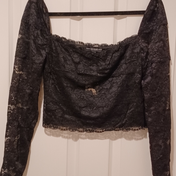 GUESS SHEER LACE LONG SLEEVE CROP TOPSIZE SMALL92% POLYESTER,  8% ELASTANE - Picture 2 of 8